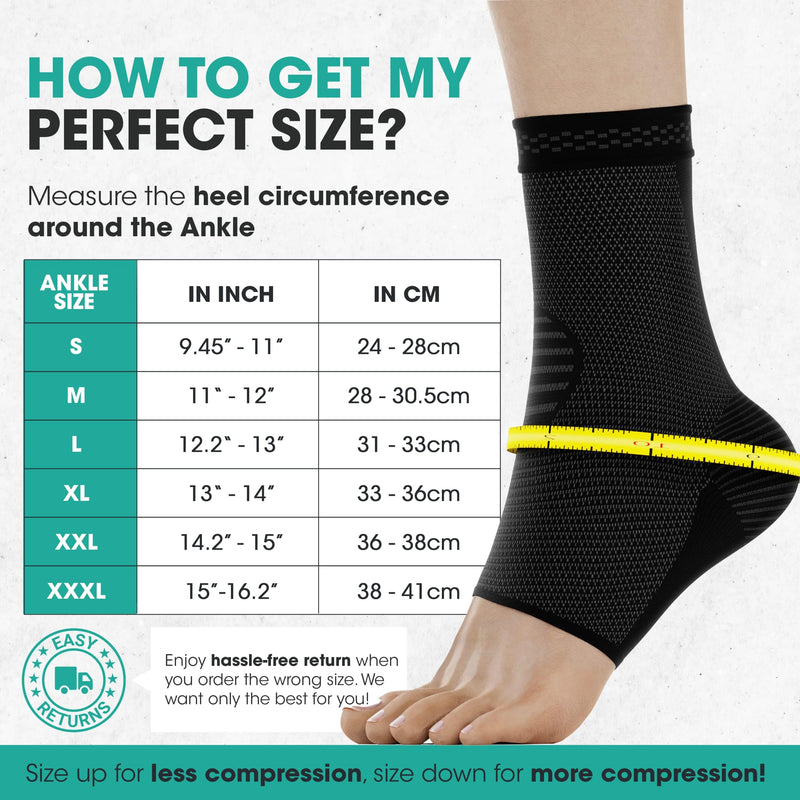 Modvel Ankle Brace for Women & Men - 1 Pair of Ankle Support Sleeve & Ankle Wrap - Compression Ankle Brace for Sprained Ankle, Achilles Tendonitis, Plantar Fasciitis, & Injured Foot Medium A Black - BeesActive Australia