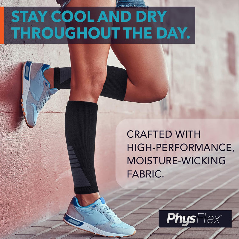 Calf Compression Sleeves for Men and Women - Footless Compression Socks Support for Varicose Vein, Nursing, Pregnancy, Running - PhysFlex Leg Sleeve Brace for Shin Splints, Pain Relief and Reduces Swelling (Black, Medium) Black - BeesActive Australia