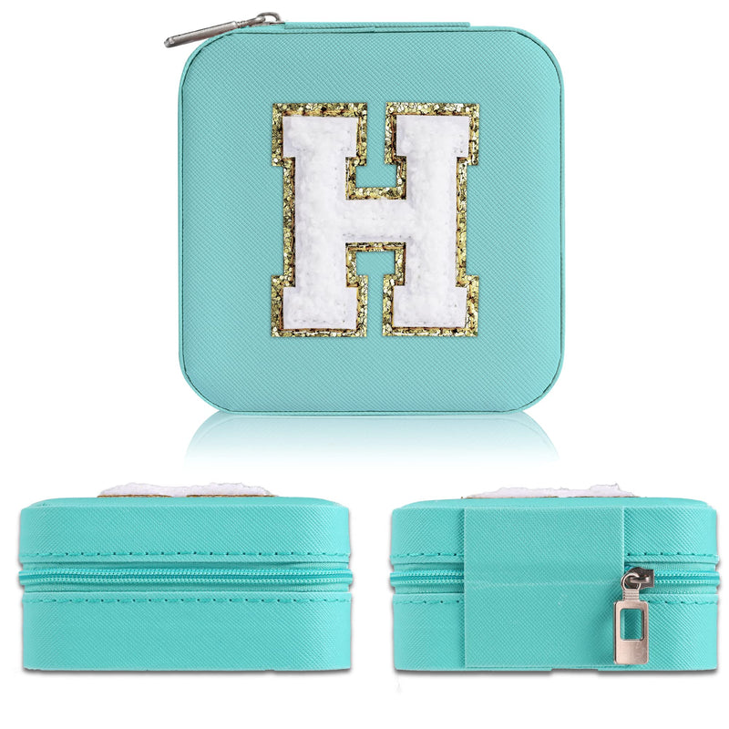 Yqljew Travel Jewelry Box for Women Girls, H Initial Jewelry Box | Small Jewelry Box | Travel Jewelry Box for Women | Travel Jewelry Case | Gifts for Women Girls | Travel Jewelry Organizer Blue - BeesActive Australia