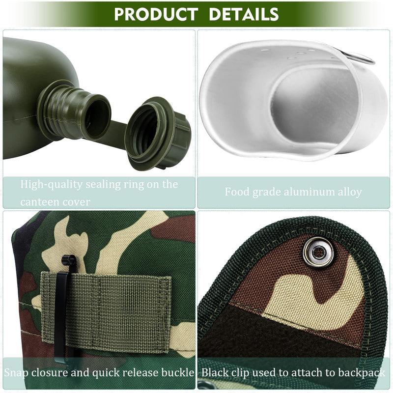 1 Quart Canteen Kit Portable Canteen Hydration Canteens Water Bottle with Reinforced Nylon Bottle Pouch Cover Bag,Aluminum Cup and Waist Belt for Backpacking Hiking Camping Climbing Outdoor Activities - BeesActive Australia