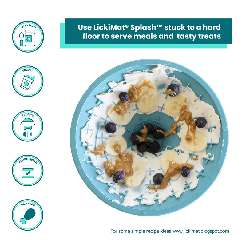Lickimat Splash, Dog Slow Feeder Bowls Lick Mat, Boredom Anxiety Reducer, Sticks to Smooth Surface; Perfect for Food, Treats, Yogurt, or Peanut Butter. Fun Alternative to a Slow Feed Dog Bowl! Turquoise - BeesActive Australia