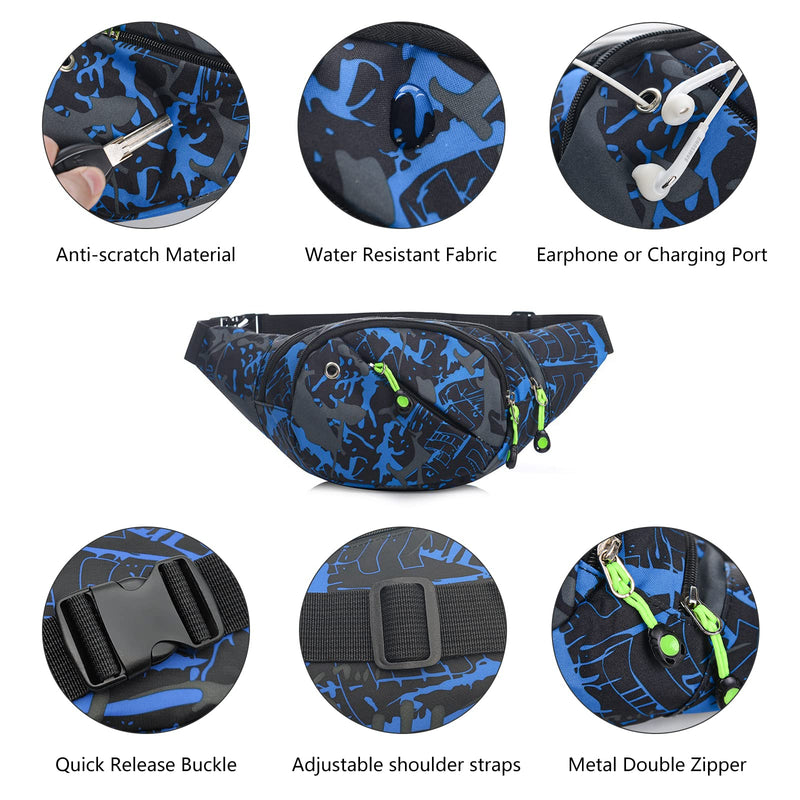 Fanny Pack for Men Women - Long Keeper Multifunction Waist Bag Water Resistant Chest Bag Adjustable Belt Walking Running (Blue) Blue - BeesActive Australia