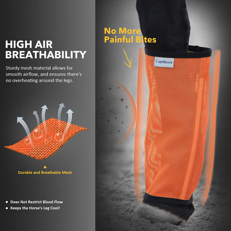 CareMaster Horse Leggins Fine Mesh Fly Boots Loose Fitting & Non-Slip Horse Fly Leggings No More Horsefly Nuisance Greatly Reduce Stomping Breathable with Natural Air Flow (Set of 4) Large Vibrant Orange - BeesActive Australia