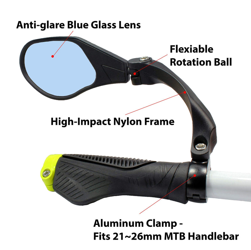 Hafny New Handlebar Bike Mirror, HD,Blast-Resistant, Glass Lens, HF-MR088LS (Left) (HF-M903LB-FR01 ( Handlebar Fitting Left Side, Blue Glass)) HF-M903LB-FR01 ( Handlebar Fitting Left Side, Blue Glass) - BeesActive Australia