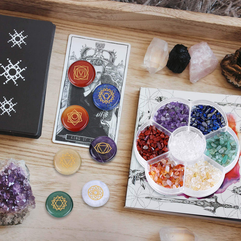 CrystalTears 7 Chakra Healing Crystal Stones Natural Reiki Healing Crystals Gemstones with Engraved Chakra Symbol Tumbled Polished Quartz Crystal Stone for Meditation Crystal Therapy Christmas Gift - BeesActive Australia