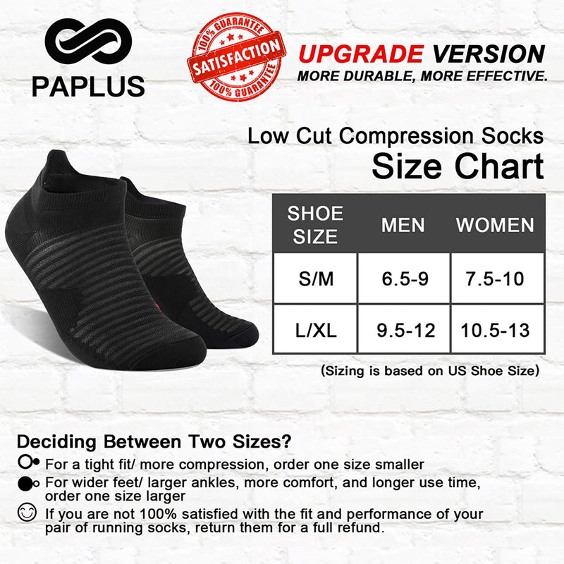 Compression Running Ankle Socks Low Cut(6 Pairs) for Men & Women Black (6 Pairs) Large-X-Large - BeesActive Australia