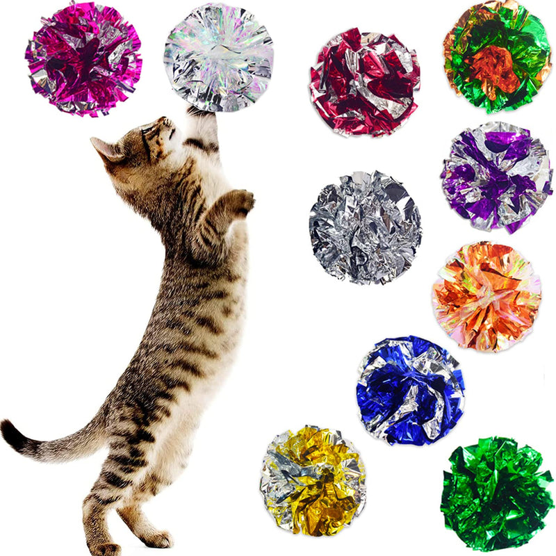 30 Pcs Crinkle Balls Cat Toys Sparkle Balls, 10 Pcs Mylar Crinkle Balls Cat Toy, 20 Pack Glitter Pom Pom Balls Cat Toy Pom Balls Tinsel Balls, Color Random - BeesActive Australia