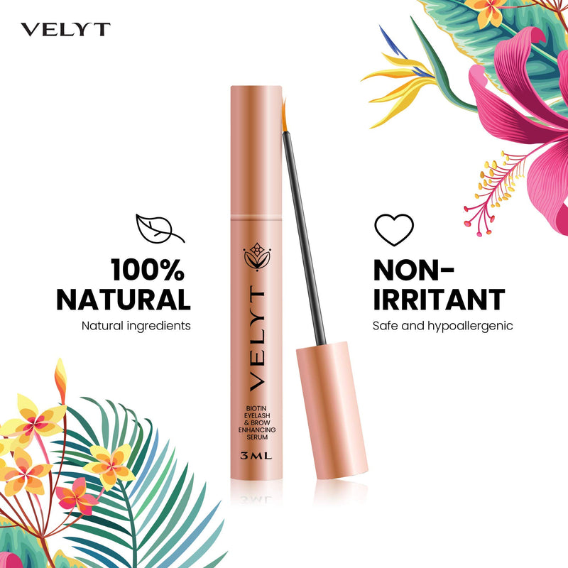 Velyt Biotin Eyelash & Brow Enhancing Serum - Lashes Serum Growth Rapid-Longer Fuller Lashes - Natural - Irritant Free (3ml) - BeesActive Australia