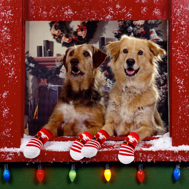Rypet 2 Pairs Christmas Dog Socks Non Slip Dog Grip Socks with Adjustable Straps Traction Control for Indoor & Hardwood Floor, Pet Paw Protector for Small Medium Large Dogs L (2 Pairs) - BeesActive Australia