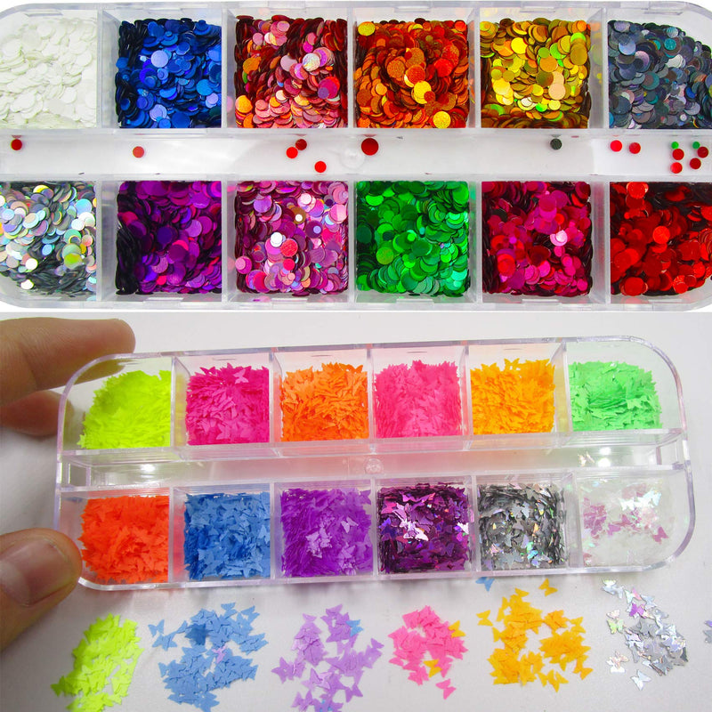 8 Pack Epoxy Resin Nail Art Chunky Glitter Flakes Holographic Silver Butterfly Round Glitter Sequins Flakes and Nail Rhinestone Metal Charms Acrylic Nail Accessories with Tweezers (NailSetA) NailSetA - BeesActive Australia