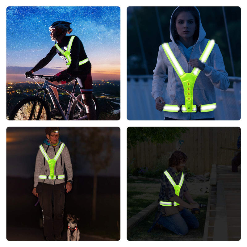 LED Reflective Gear, Safety Vest with 360° High Visibility, Reflective Running Vest with Adjustable Elastic Belt for Men, Women, Runners, Night Walkers, Bikers, Fits Jogging, Cycling, Dog Walking - BeesActive Australia