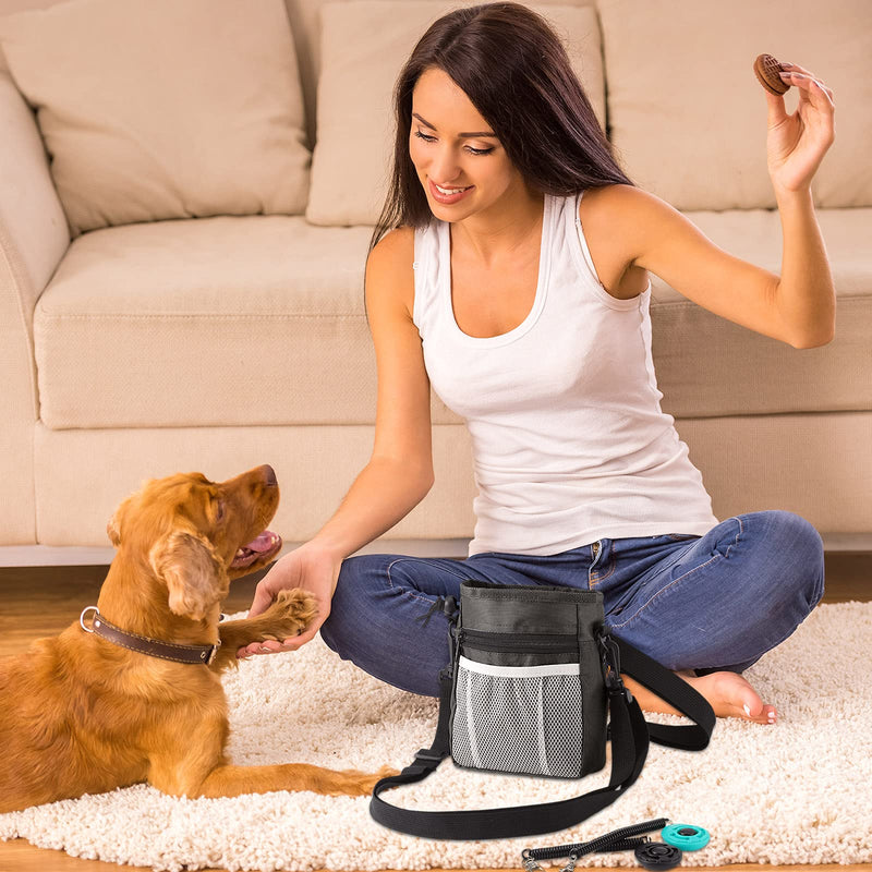 Weewooday Dog Clicker Training Kit, 1 Dog Treat Training Pouch and 2 Pieces Pet Training Clicker with Wrist Strap, Built in Poop Bag Dispenser Easily Carrying Pet Toys Treats Black Solid - BeesActive Australia