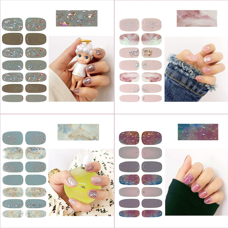 27 Sheets Nail Polish Stickers Full Nail Wraps Self-Adhesive Nail Decal Strips Nail Polish Strips Glitter DIY Nail Art Sticker with 2 Pieces Nail Files for Women Girls (Gentle and Diamond Style) Gentle and Diamond Style - BeesActive Australia