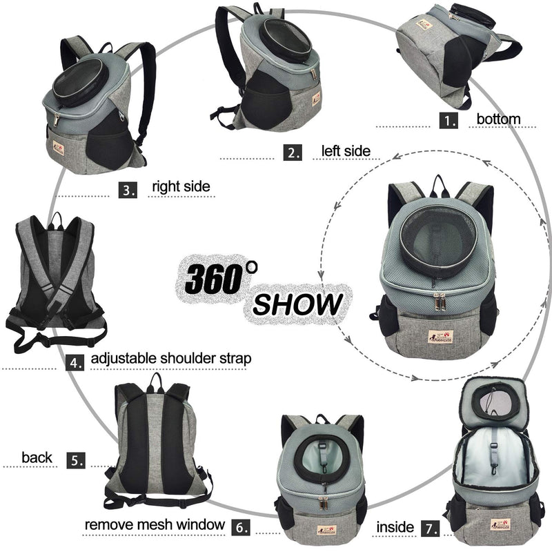 RABBICUTE Pet Dog Carrier Backpack Adjustable Breathable Front Pack Head Out Removable Design Puppy Cat Dog Backpack for Small Dogs Cats Padded Shoulder Bag for Travelling Hiking Camping Outdoor Trip M (<6LBS, size refer to picture 5) GREY - BeesActive Australia