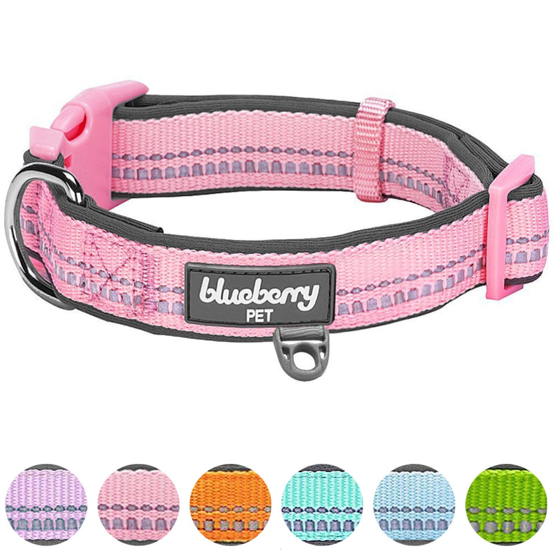 Blueberry Pet 8 Colors Soft & Safe 3M Reflective Pastel Color Neoprene Padded Dog Collars Small Baby Pink - BeesActive Australia