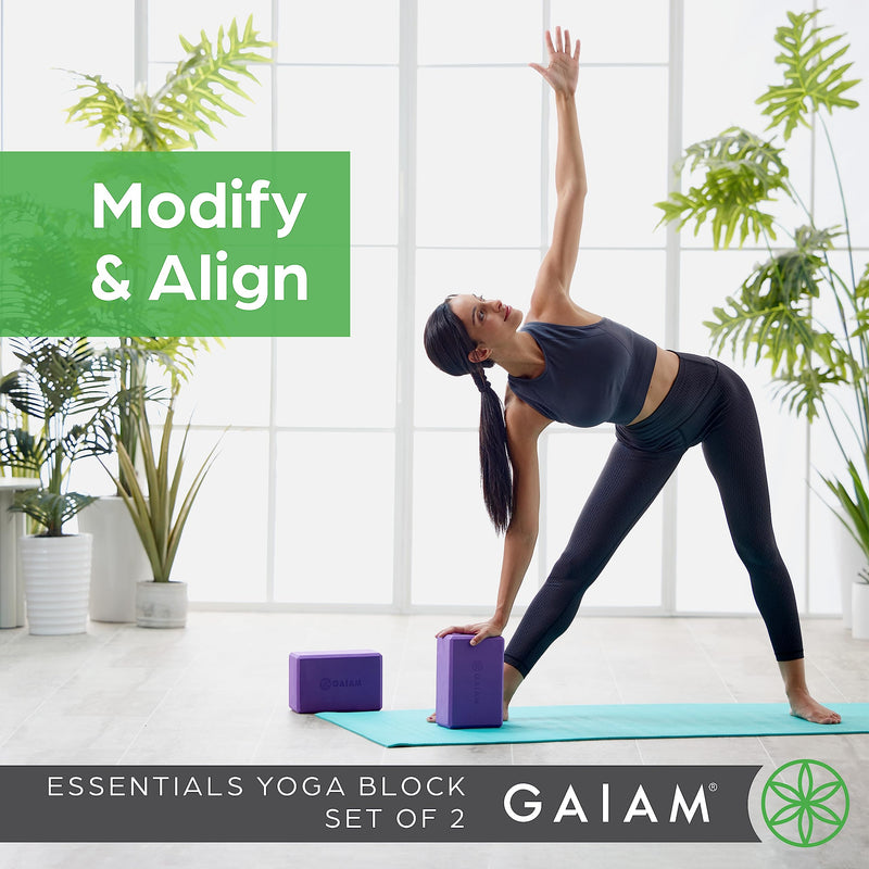 Gaiam Essentials Yoga Block (Set Of 2) – Supportive, Soft Non-Slip Foam Surface For Yoga, Pilates, Meditation Deep Purple - BeesActive Australia
