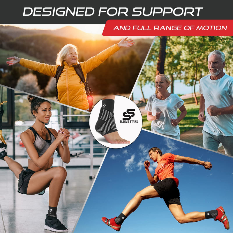 Sleeve Stars Ankle Support for Ligament Damage & Sprained Ankle, Plantar Fasciitis Support & Heel Achilles Tendonitis Pain Relief, Ankle Brace for Women & Men w/Compression Strap (Single/Black) One Size Black 1 - BeesActive Australia
