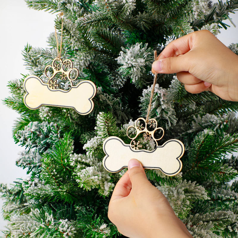 36 Pcs Christmas Dog Bone Ornaments Wooden Dog Paw Shape Hanging Ornament Wood DIY Craft with Custom Name for Christmas Tree Home Decor Gift for Pet Lovers (Cute Pattern) Cute Pattern - BeesActive Australia
