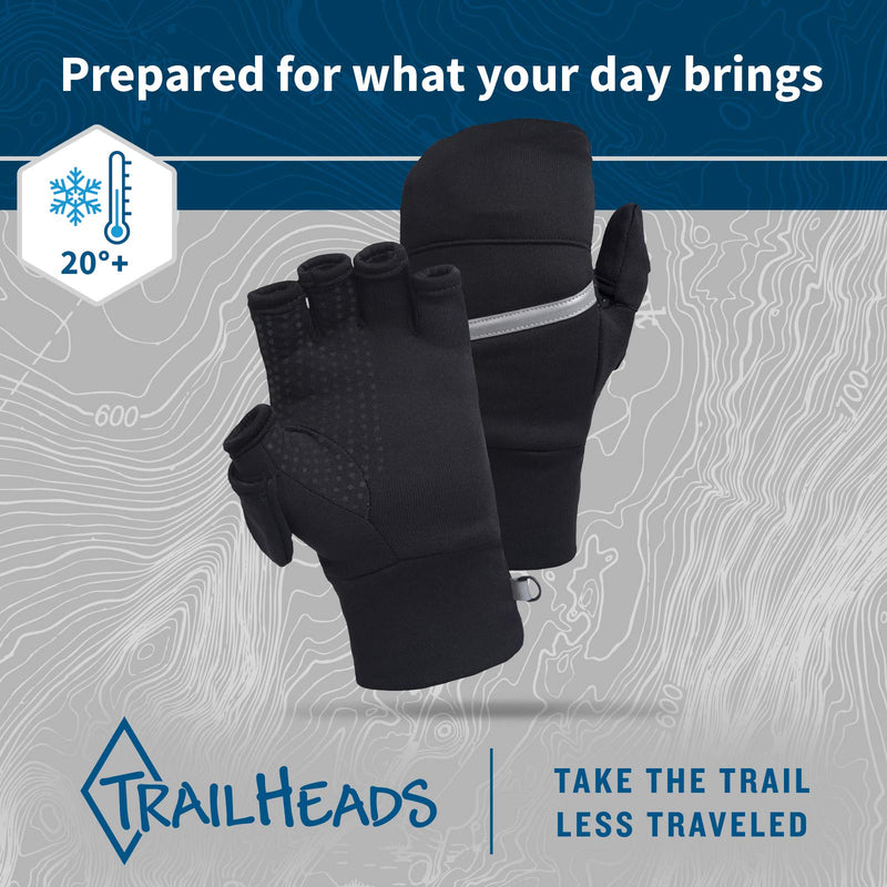 [AUSTRALIA] - TrailHeads Men's Power Stretch Convertible Mittens | Fingerless Gloves Medium/Large 