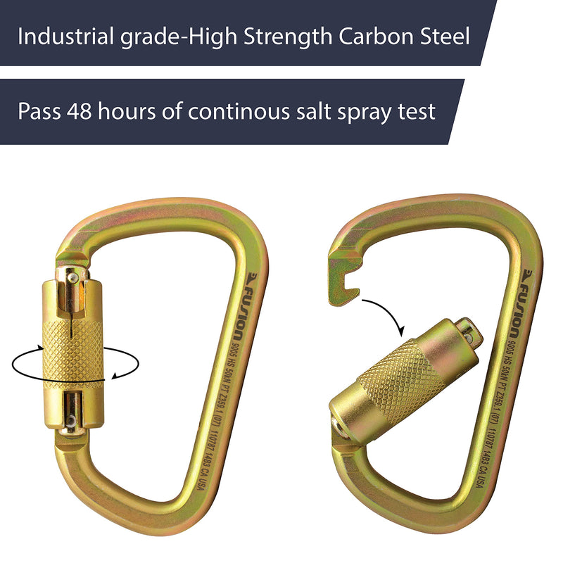Fusion Climb Tacoma Steel High Strength Auto Lock Modified D-Shaped Carabiner, Gold (FP-9005-PKHS-GLD) - BeesActive Australia