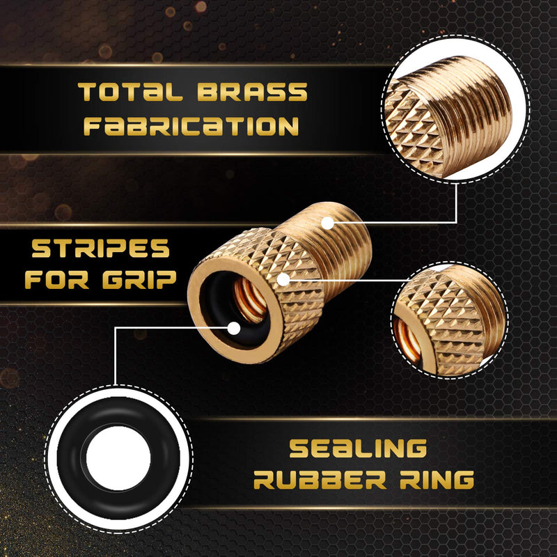 Bike Presta Valve Adapter Brass Material Bike Tire Inflatable Connector-Convert Presta to Schrader, French/UK to US-Bicycle Tire Inflate Adaptor Fit MTB, Mountain Bike, Road Bike, Bicycles (5 Pack) Grid Design - BeesActive Australia