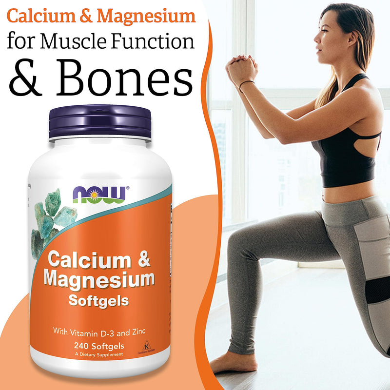 Now Foods, Calcium & Magnesium Softgels, 240 Softgels, Lab-Tested, Vitamin D3, Zinc, Gluten Free - BeesActive Australia