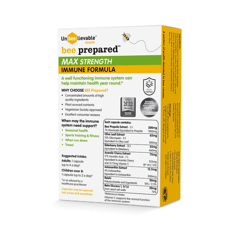 Unbeelievable Health Bee Prepared Max Strength Immune System Formula - Created by Nutritional Experts - Contains Bee Propolis, Elderberry and More � Immunity Support Supplement 20 Count (Pack of 1) - BeesActive Australia