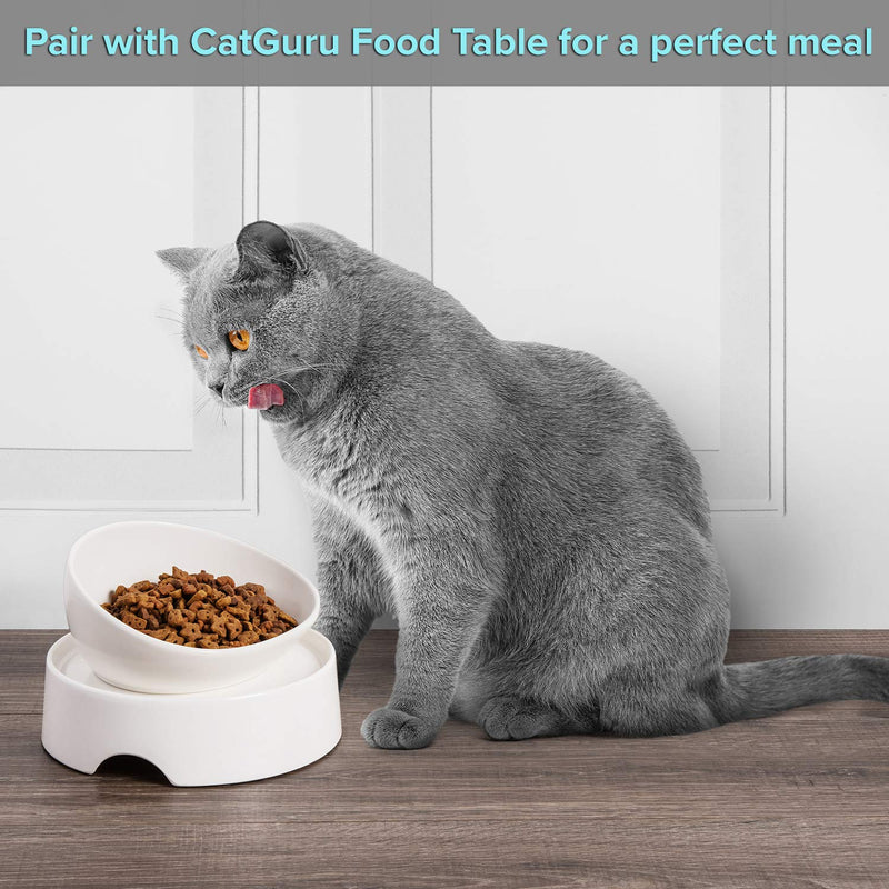 CatGuru Cat Food Bowl, Ceramic Cat Bowls, No Spill Cat Bowl, Whisker Stress Free Cat Food Bowls, Reliefs Whisker Fatigue, Non Skid Cat Bowls for Food and Water High-Low White - BeesActive Australia