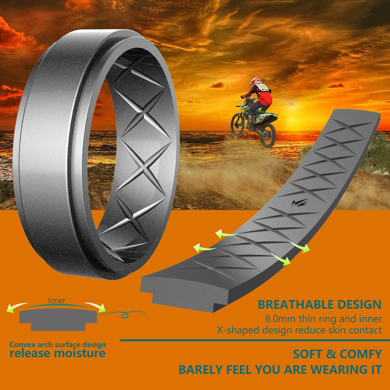 Zollen Breathable Mens Silicone Wedding Rings, Rubber Wedding Engagement Ring Bands for Men for Sports Workout B: black, metal dark grey, silver, bronze, marble, army green, dark blue 9(18.9mmm) - BeesActive Australia