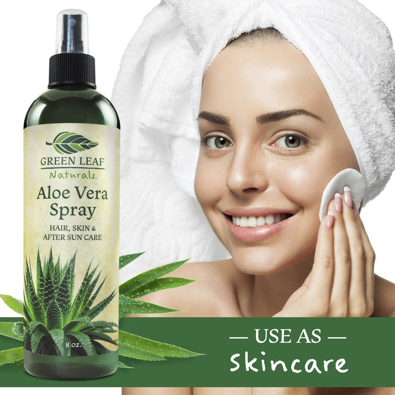 Green Leaf Naturals Cold Pressed Aloe Vera Spray for Skin, Hair, Face, After Sun Care and Sunburn Relief - Contains 99.8% Aloe Vera - 100% Pure and Natural Skin Care Moisturizer - Unscented, 8 ounces 8 Ounce (Pack of 1) - BeesActive Australia