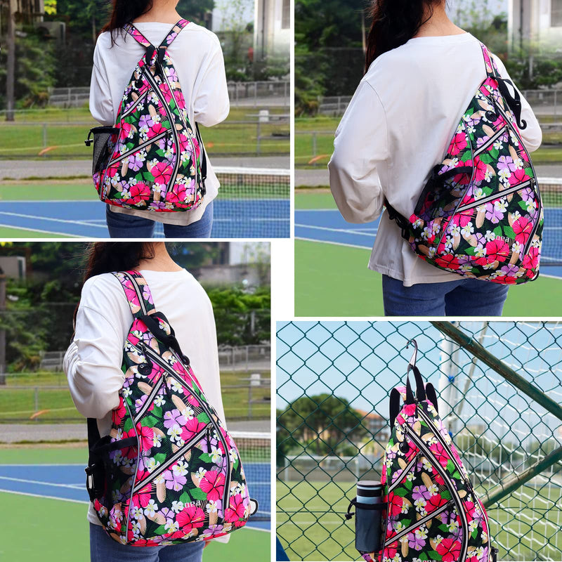 ZOEA Pickleball Bag, Sport Pickleball Sling Bag for Women Man, Adjustable Pickleball Backpack with Fence Hook Water Bottle Holder, Fits 4 Paddles and All Your Other Gear Mixed Purple - BeesActive Australia