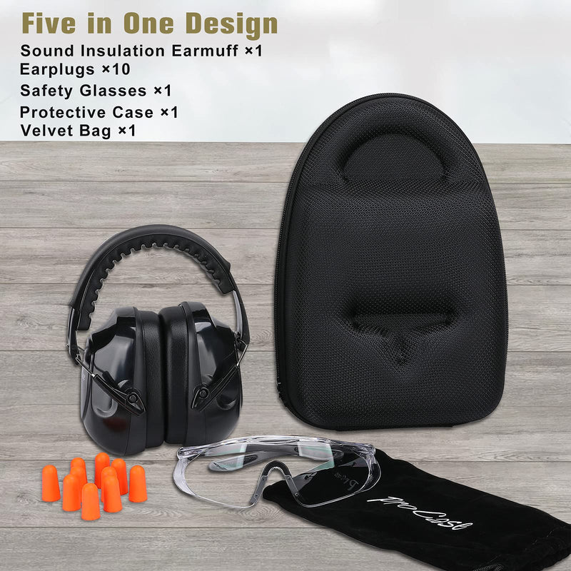 ProCase Shooting Ear Protection Earmuffs, Gun Safety Glasses and Soft Earplugs Black - BeesActive Australia