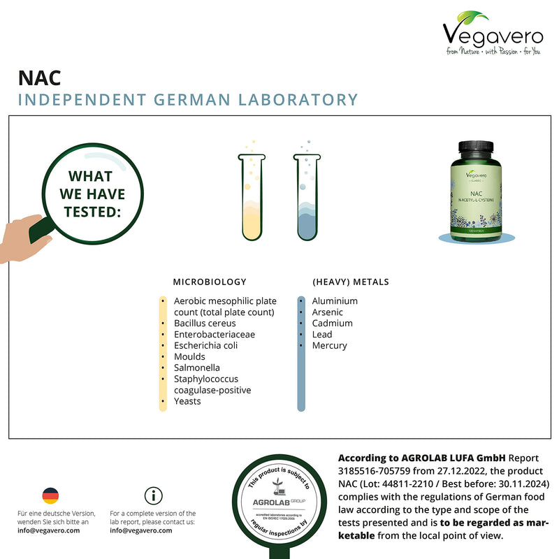 NAC Vegavero® | 100% Pure N-Acetyl-L-Cysteine 500 mg | Lab Tested & Without Additives | 120 Vegan Capsules - BeesActive Australia