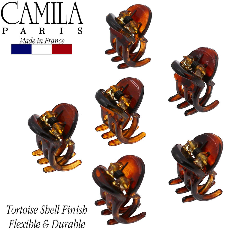 Camila Paris CP2374 French Hair Clip for Women, Set of 6 Extra Small Tortoise Shell Girls Hair Claw Clip Fashion Styling Hair Accessories for Women, Ladies Strong Hold Grip Clamp, Made in France Tortoise Shell 1" - BeesActive Australia