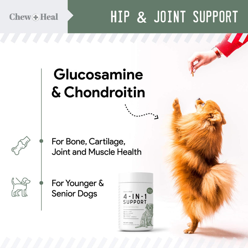 Chew + Heal All in 1 Dog Vitamin - Soft Chew Treats - Chewable Multivitamin with Probiotics, Digestive Enzymes, for Skin and Coat, Hip and Joint Support - with Omega, Calcium - Made in The USA 120 Count - BeesActive Australia