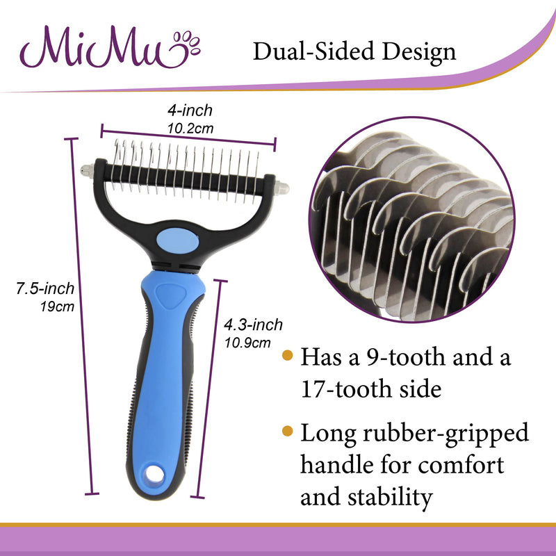 MiMu Undercoat Dog Brush for Shedding - 2-Sided Dematting Dog Rake Brush with Bonus Metal Tooth Comb for Dog Grooming - BeesActive Australia
