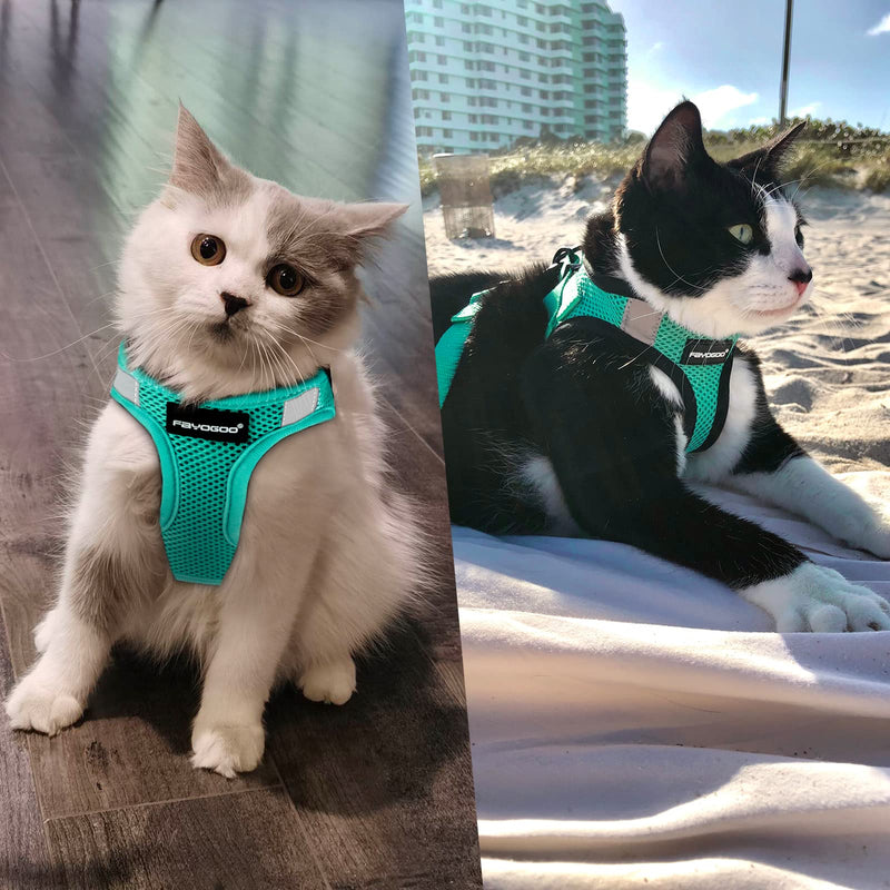 Cat Harness and Leash Set for Walking Escape Proof, Kitten Harness and Leash Adjustable, Small Large Cat Walking Harness and Leash, Lightweight Soft Vest Harness and Leash Green M ( Chest 12-14'') - BeesActive Australia