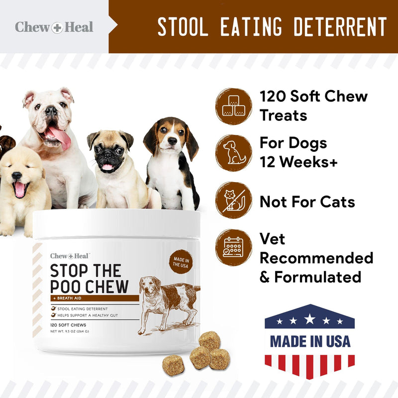Stop The Poo Chew Coprophagia Treatment for Dogs - 120 Soft Chews Dog Treats for Bad Breath and Deterrent for Dogs Eating Poop - Boosts Gut Health - BeesActive Australia