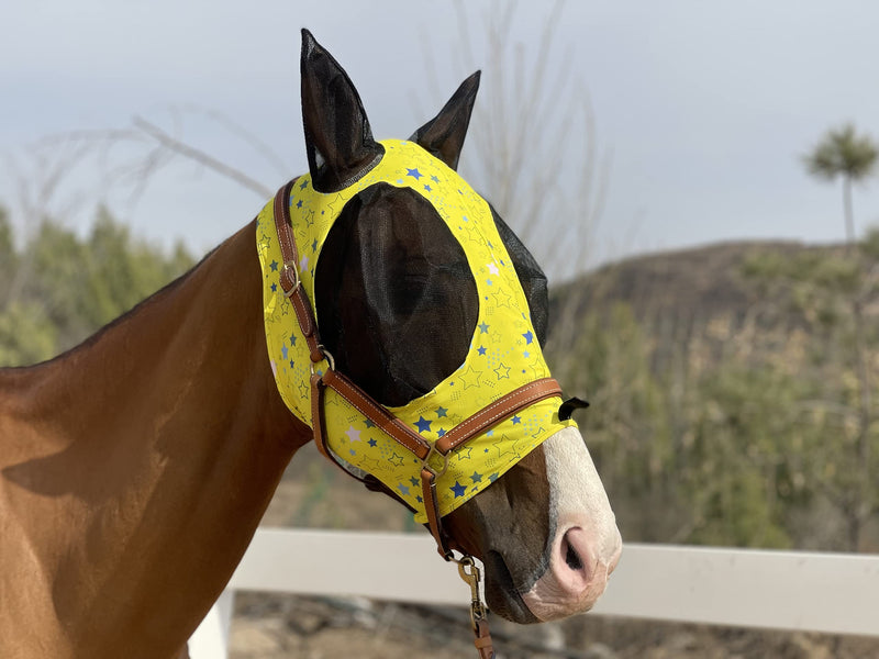 Horse Fly Mask Super Comfort Horse Fly Mask Elasticity Fly Mask with Ears We Only Make Products That Horses Like (M,Yellow Star) - BeesActive Australia