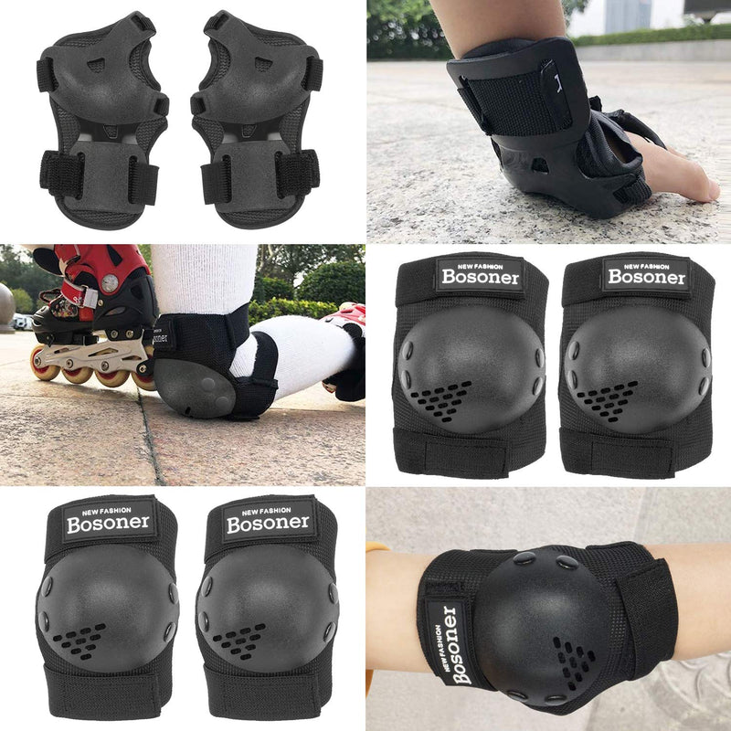 BOSONER Kids/Youth Knee Pad Elbow Pads for Roller Skates Cycling BMX Bike Skateboard Inline Rollerblading, Skating Skatings Scooter Riding Sports Black Small (3-7 years) - BeesActive Australia