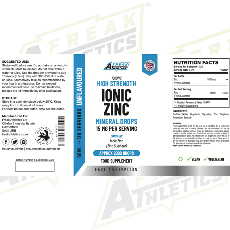 Ionic Zinc Liquid Drops - 60ml Glass Bottle - 120 Servings - High Strength 15mg - Boosts Metabolism & Supports Healthy Immune System - BeesActive Australia