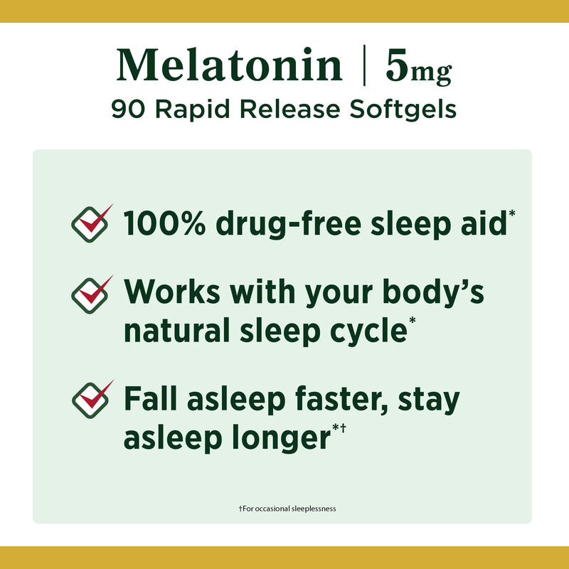 Nature's Bounty Melatonin, 100% Drug Free Sleep Aid, Dietary Supplement, Unflavored 90 Count - BeesActive Australia