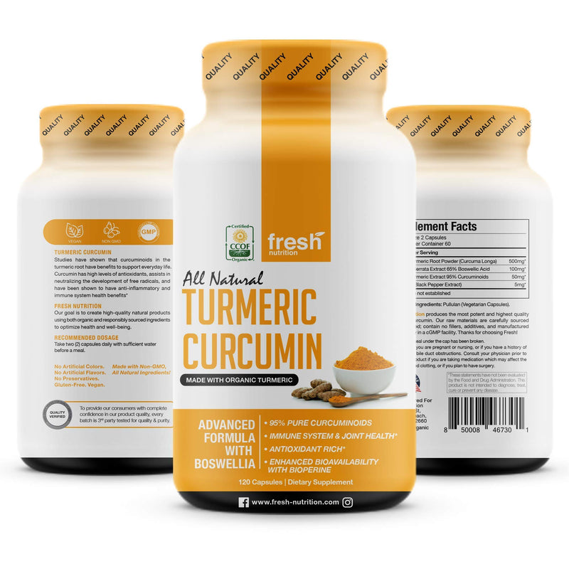 Organic Turmeric Curcumin with Added Boswellia & Bioperine for Potent Joint & Inflammation Support - Best Natural Joint Pain Relief - 120 Capsules - Organic - Non GMO - NO Soy/Gluten - Vegan Friendly - BeesActive Australia