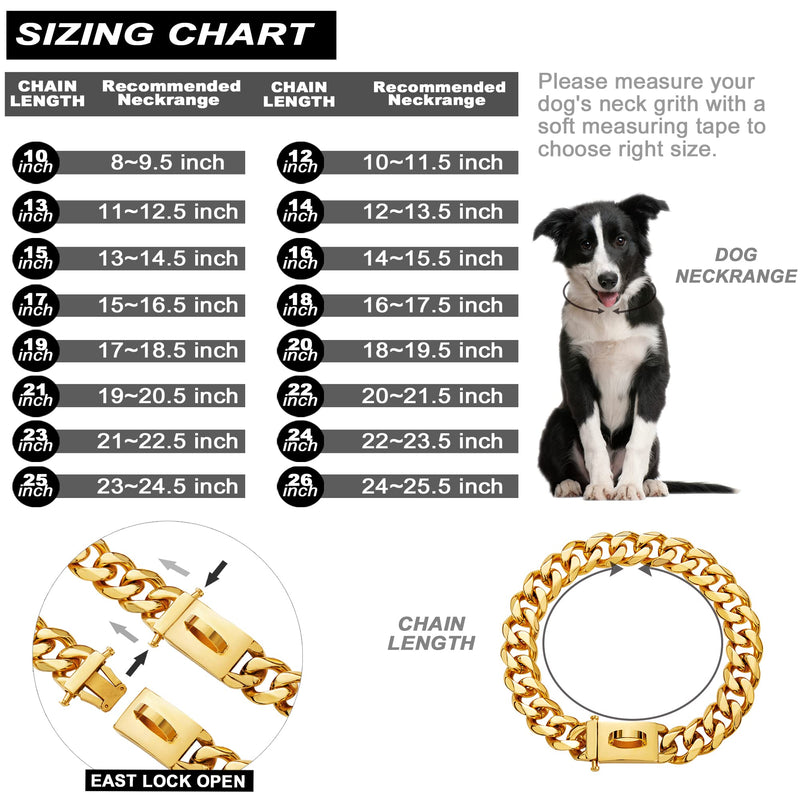 W/W Lifetime Gold Dog Chain Collar Walking Metal Chain Collar with Design Secure Buckle,18K Cuban Link Strong Heavy Duty Chew Proof for Dogs 14 Inch (Pack of 1) - BeesActive Australia