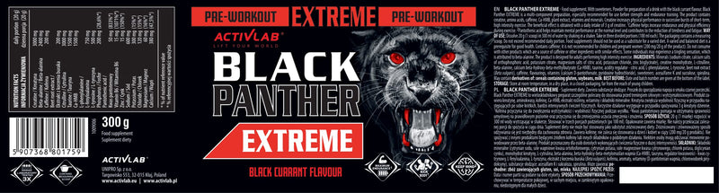Activlab Black Panther Extreme 300g, Pre Workout Powder Energy, Physical Performance with Citrulline, Creatine, Beta Alanine, Caffeine, VIT B, HMB, 300g, 15 Servings (Black Currant) - BeesActive Australia