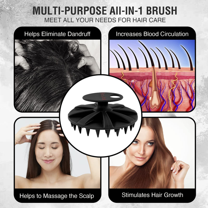 BEAUTAIL Hair Scalp Massager Shampoo Brush, Soft Silicone Head Care Scrubber and Exfoliator for Dandruff Removal and Hair Growth, Washing Hair Scrub Brush for Women Men Pet, 1 Pack, Black - BeesActive Australia