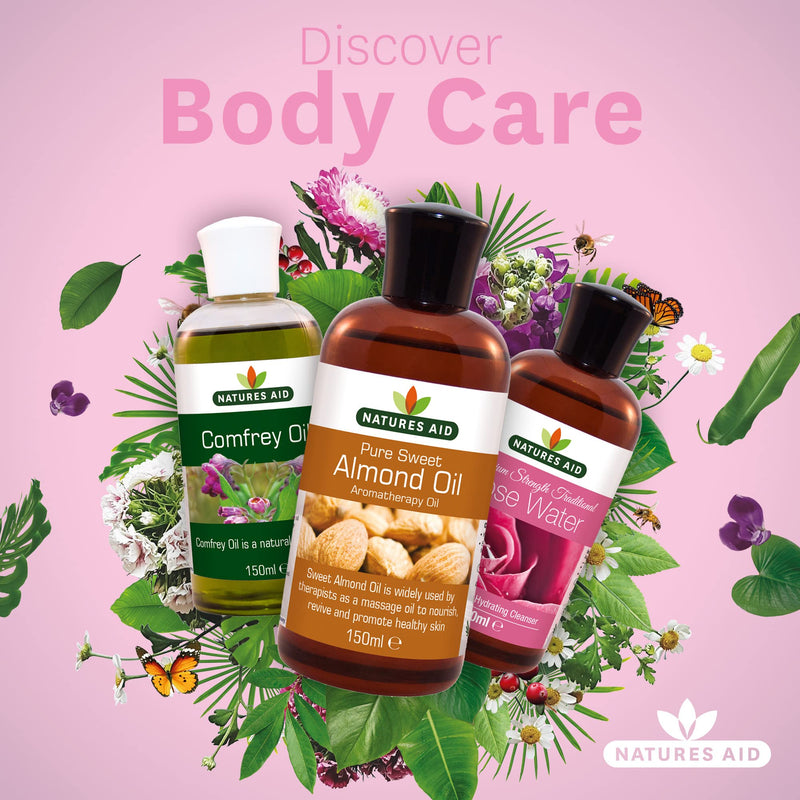 Natures Aid Almond Oil, Pure, Sweet Almond Oil, Massage Oil, Suited to Dry, Sensitive Skin, 150 ml (Pack of 1) - BeesActive Australia