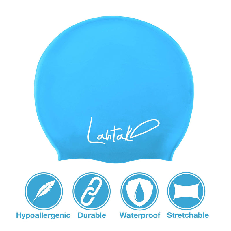Swim Caps for Long Hair Kids - Swimming Cap for Girls Boys Kids Teens with Long Curly Hair Braids Dreadlocks - 100% Silicone Hypoallergenic Waterproof Swim Hat Aqua Blue X-Small - BeesActive Australia