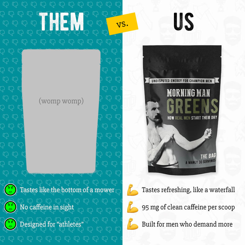MORNING MAN Greens Powder Probiotic Superfood Mix with 95mg Caffeine, 75+ Vitamins, Green Tea & Coffee Bean Extracts, Digestive Enzymes, Gluten Free, Vegan, Supports Energy, Gut Health, 30 Servings - BeesActive Australia
