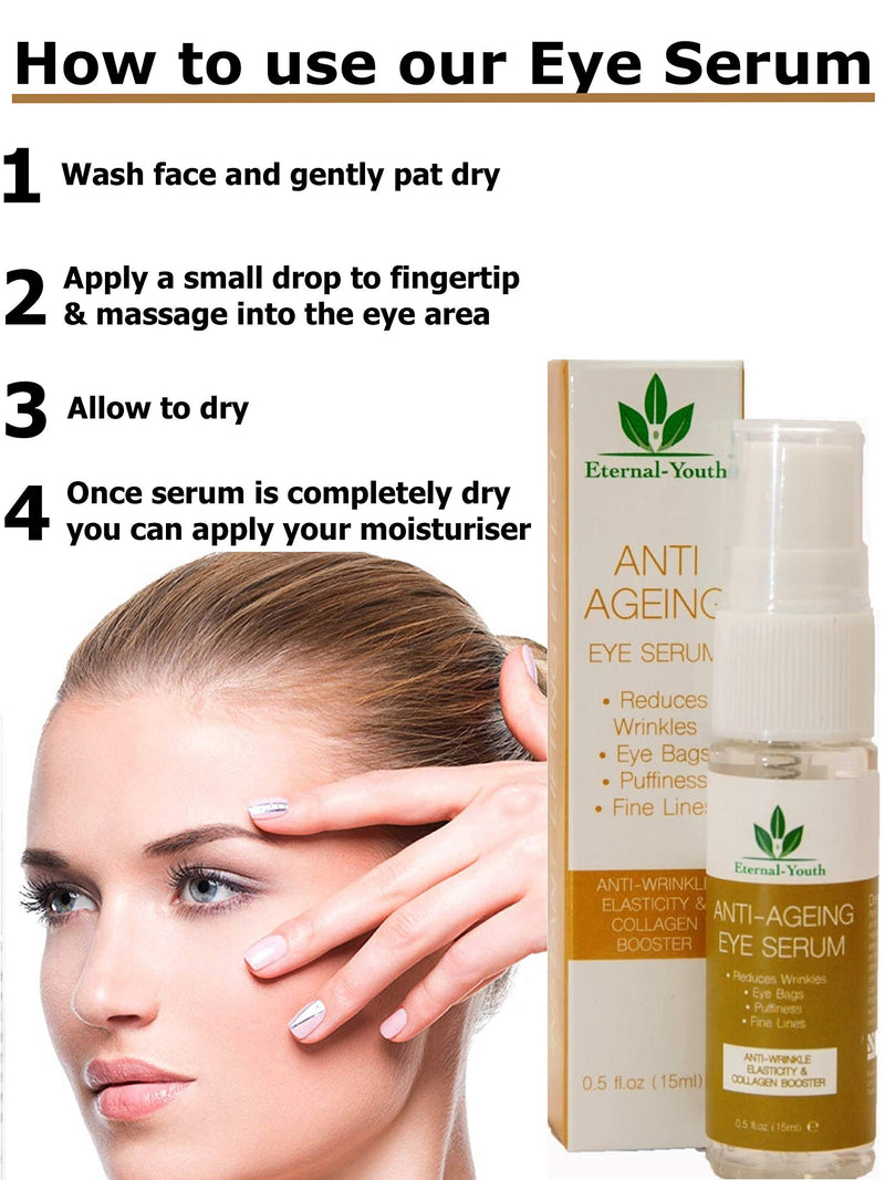 Eye Serum for lines & wrinkles & dark circles and puffiness anti ageing Instant eye bags remover for Crows Feet Fine Lines Collagen Booster - BeesActive Australia